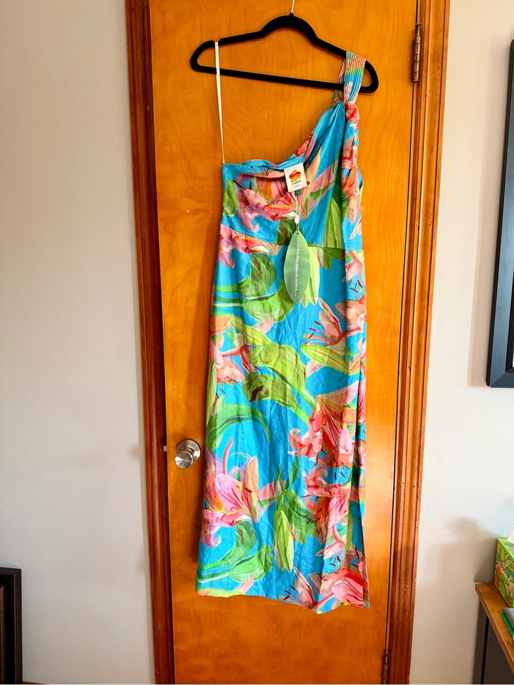 NWT FARM Rio Blue Lily Bloom Midi Dress - Picture 7 of 9